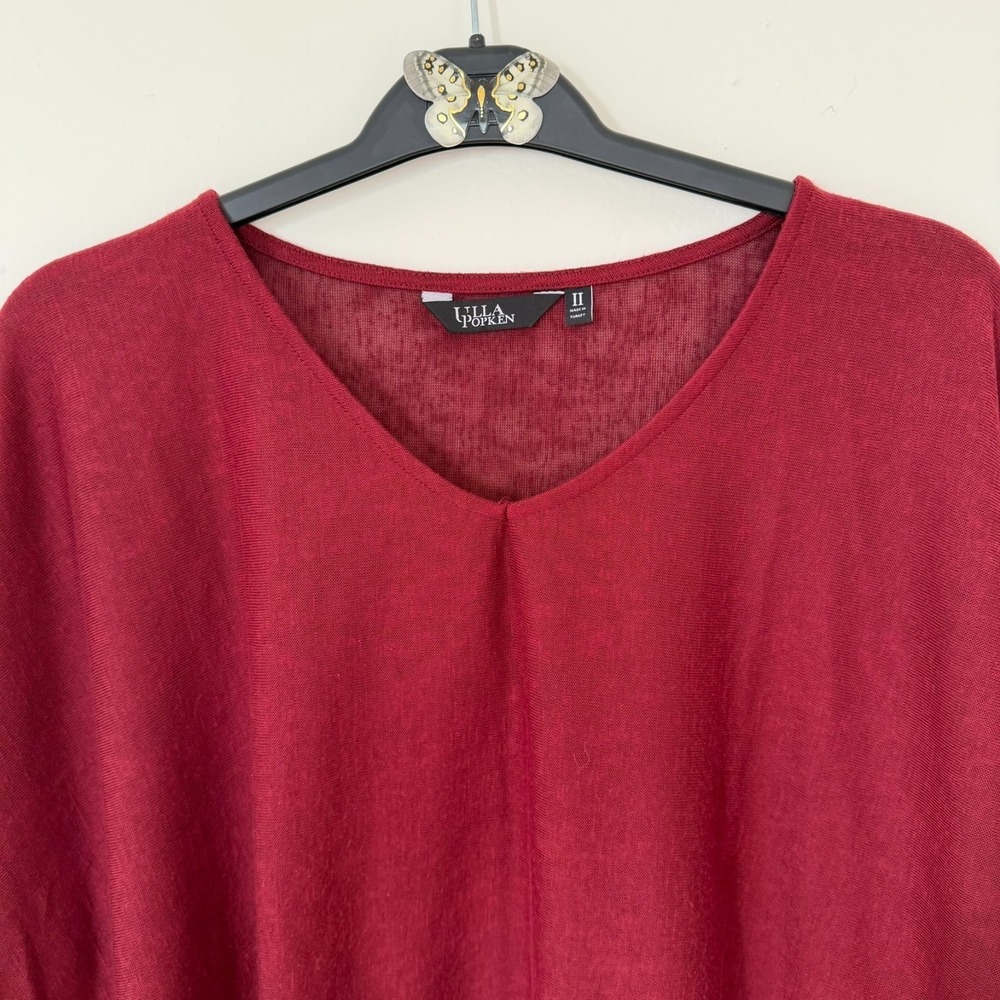 Ulla Popken Embroidered Pullover Poncho‎ Style Blouse Red Plus Size 2 Oversized - Picture 5 of 11
